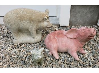 (3) Outdoor Yard / Garden Pigs Figurines