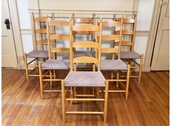 A Set Of 6 Bespoke Cherry Shaker Reproduction Ladder Back Dining Chairs By Tim Rieman, Shaker Village