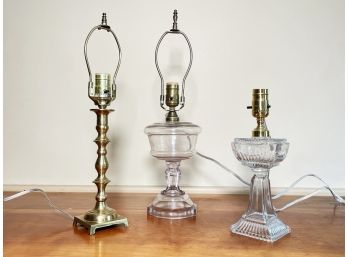 A Trio Of Lamps - Brass And Glass