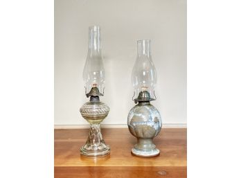 Vintage Glass And Ceramic Hurricane Lamps