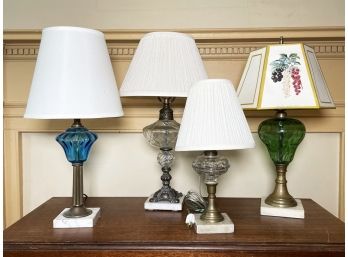 A Group Of Antique Glass And Marble Lamps