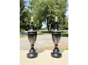 A Pair Of Stiffel Urn Shape Metal Table Lamps