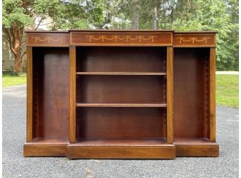 A Vintage Mahogany Setback Inlaid Marquetry Bookshelf