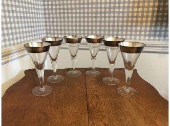 Six Silver Rimmed Champagne Flutes