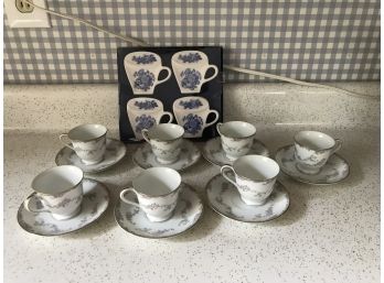 Seven Noritake Demitasse Cups & Saucers And Set Of Spode Tea Bag Coasters