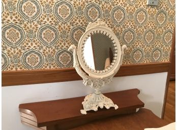 Vintage Art Nouveau Cast Iron White Vanity Mirror