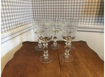 Five Etched Wine Glasses