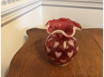 Fenton Heart Vase ~ MINT ~  Ruby Opalescent With Heart Optic Design