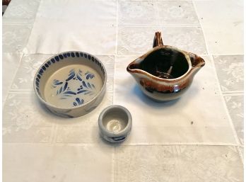 Three Piece Pottery Lot ~ Brown Drip & More