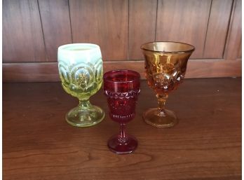 Three Vintage Goblets ~ Yellow, Red & Amber