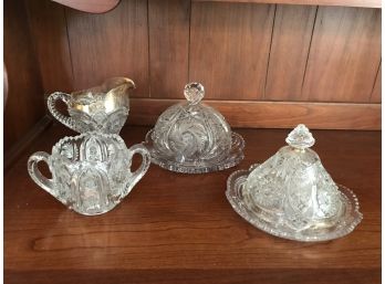 Six Piece Cut Glass Lot ~ Two Covered Butter Dishes And More