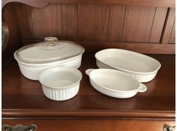 Five Piece French White Corning Ware Lot