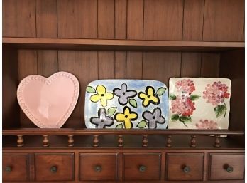 Three Piece Plate Lot ~ Pink Heart Shaped, Square Flower & Oblong Flower ~ MINT