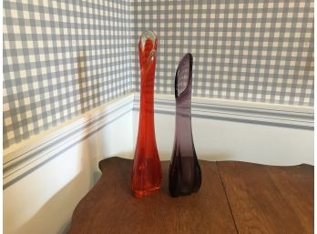 Two Tall Glass Vases ~ Red & Amethyst ~