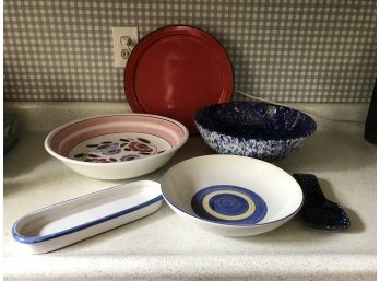 Six Piece Kitchen Lot ~ Bowls, Tray & Spoon Rest ~   See Pictures