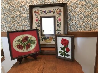 Three Piece Handcrafted Lot ~ Needlepoint & Embroidery