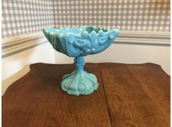 Portieux Vallerysthal Draped Design Compote ~ Blue Opaline