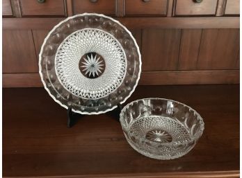 Beautiful Cut Glass Bowl & Plate Set