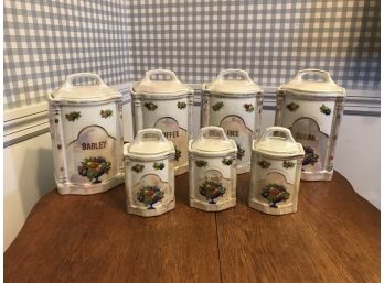 Seven Piece White Block Lusterware Canister Set ~ Germany ~