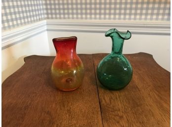 Two Crackle Glass Vases