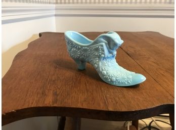 Vintage Fenton Blue Hobnail Shoe With Cat Face