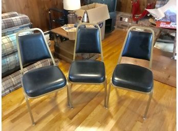 Set Of Solid Metal Framed Side Chairs With Upholstered Backs And Seats
