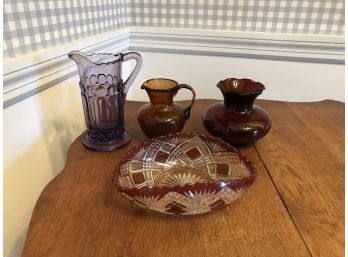 Four Piece Colored Glass Lot