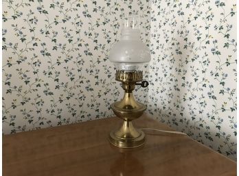 Vintage Hurricane Lamp With Etched Frosted Glass Chimney