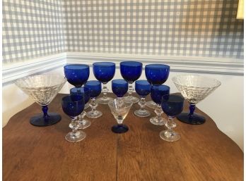 Blue Glassware Lot  ~ 14 Pieces ~