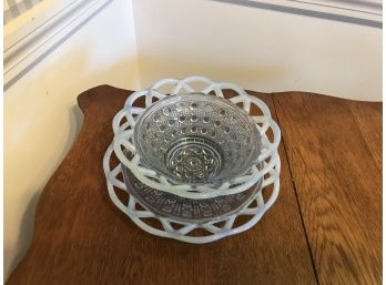 Lattice Opalescent Bowl And Dish