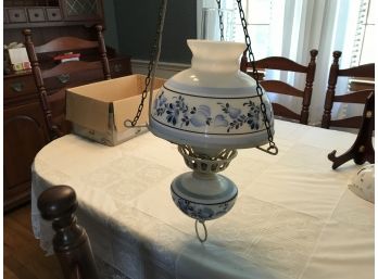 Blue & White Hanging Light With Glass Shade