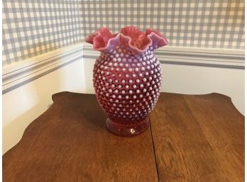 Fenton Cranberry Hobnail Opalescent Vase