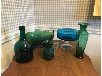 Blue Green Glass Lot ~ Five Pieces