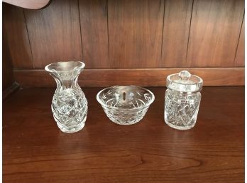 Three Piece Glass Lot ~ Jar, Bowl & Small Vase