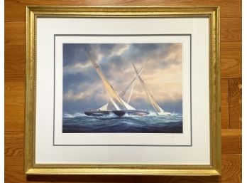 A Framed Nautical Lithograph, Signed Thompson