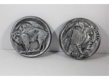 Set Of Antique Buffalo & Indian Head Nickel Plaster Plaques From 1972