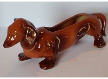 1950's Hull Pottery Brown Dachshund Ceramic Dog Planter