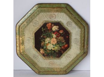 Antique, Made In Italy, Wooden Plaque Featuring A Vase Of Flowers