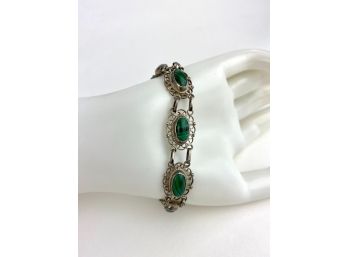 Sterling Silver And Malachite Link Bracelet