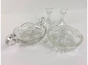 Cut Glass Dishes And Candlesticks