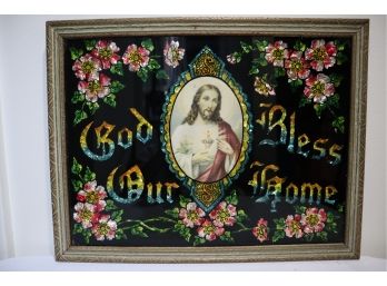 Vintage Foil Art Print 'God Blass Our Home'