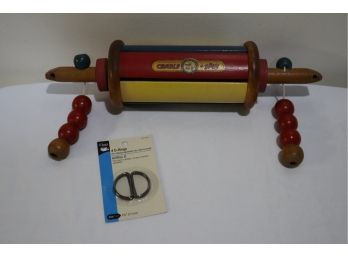 1940's-1950's Right Time Toys Wooden Cradle Spin Toy With Hanging Rings