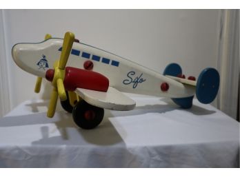 Vintage Sifo Toy Co. Large Wood Airplane With Wooden Screwdriver That Fits In Top