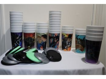 34 Batman Plastic McDonald's And Taco Bell Promotional Plastic Cups And Frisbee Lids