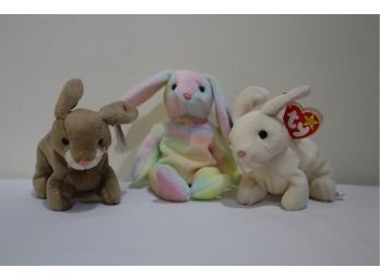 3 Ty Beanie Baby Bunnies 1999 Nibbly, 1999 Nibbler, 1999 Hippie