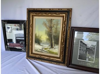 Landscape Oil Painting 16x20 In Ornate Wood Frame Includes 2 New Picture Frames.