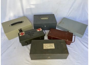 Lot Of (6) Vintage And Unique Metal Storage Boxes Ranging In Size From 9' To 12' Long