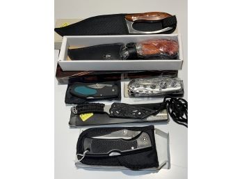 Six Collectible Hunting And Folding Knives In Cases All New 7'- 11'