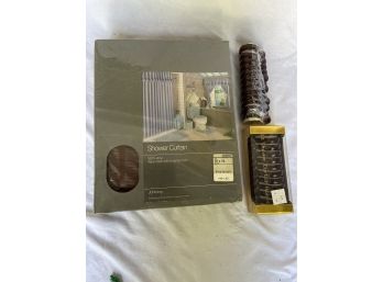 New In Box 70' X 72' Brown Shower Curtain & Matching Hanging Rings