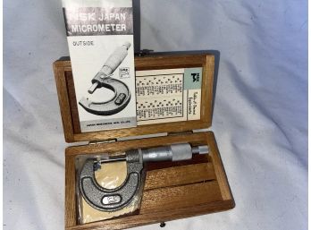 NSK Machinists Micrometer In Wood Box Made In Japan